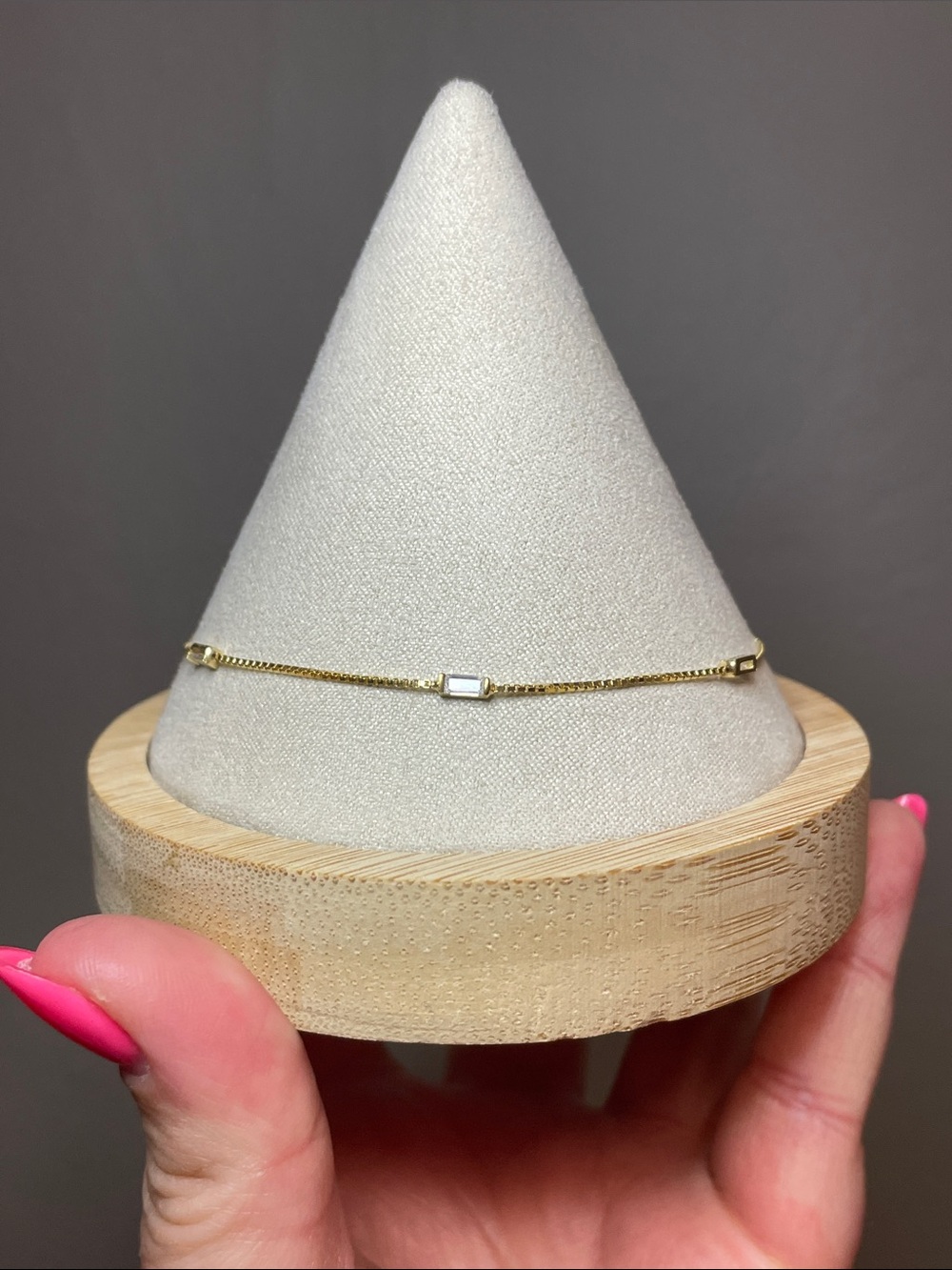 14K Gold over Brass Baguette Station Anklet NEW